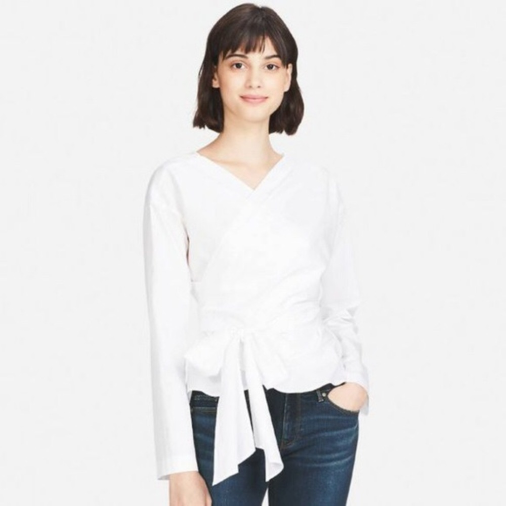 Uniqlo White Wrap Top XS